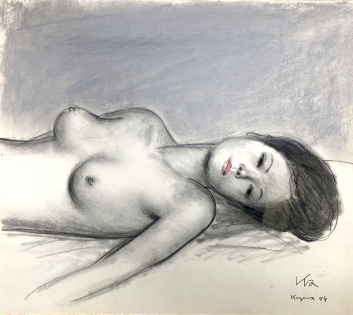 風間完 裸婦1984年 21×19 cm 絵画（ペン 鉛筆）作品
